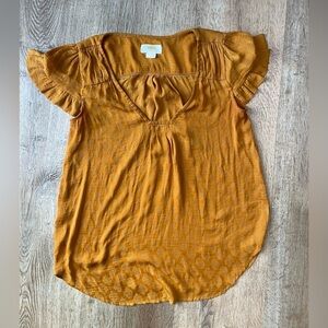 Maeve Anthropologie Mustard Ruffle Sleeve Textured Blouse XS Boho Chic